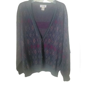 Murano Vintage Wool Blend Men's Geometric Cardigan Knitted Sweater XL
